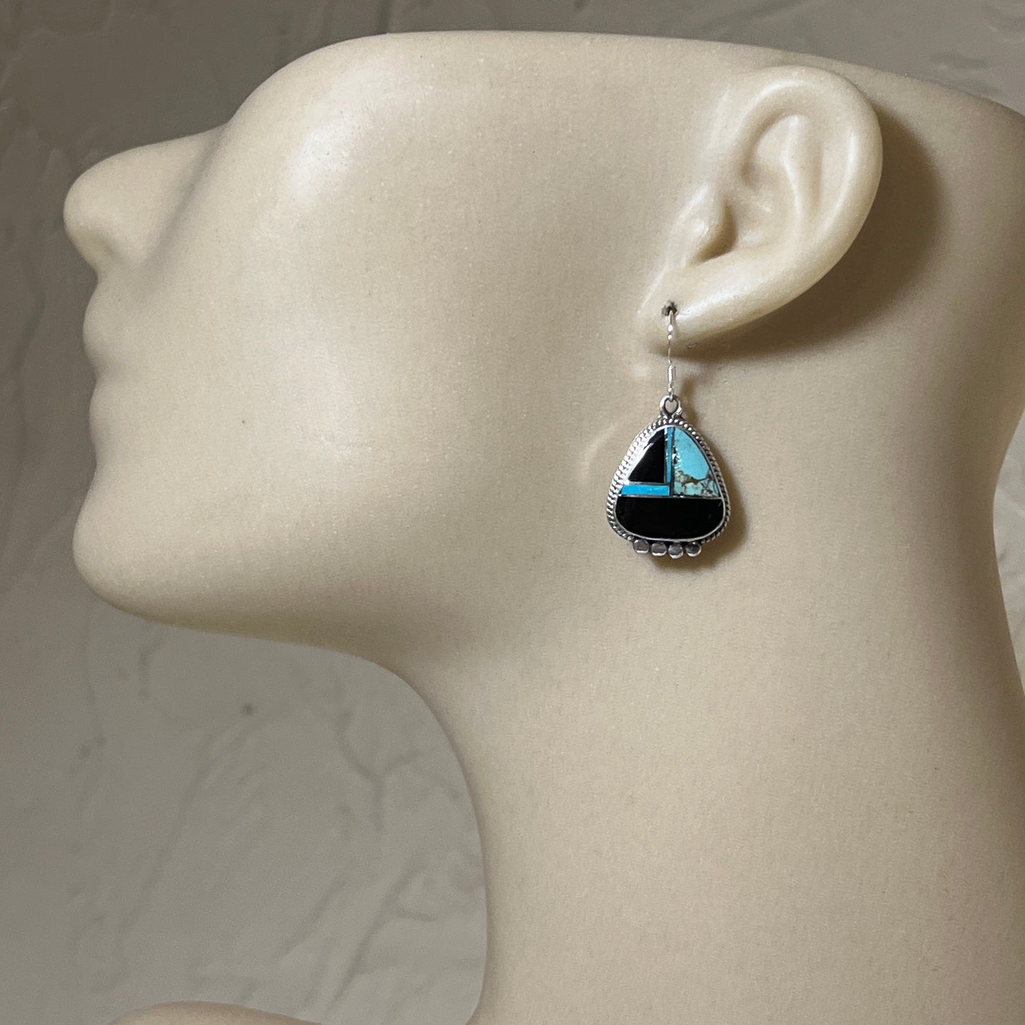 Modern Black jet turquoise inlay Earrings Sterling Silver James Manygoats Navajo 674