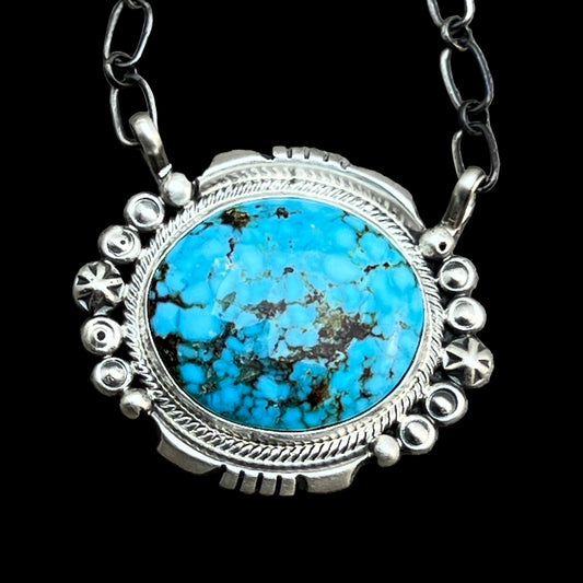 18" Kingman Spiderweb Turquoise Necklace Sterling silver Navajo Daniel Benally 606