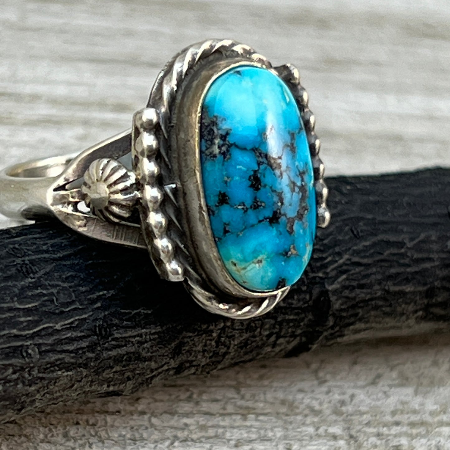 Size 8 Blue Kingman Turquoise Sterling Silver Ring Samuel Yellowhair Navajo