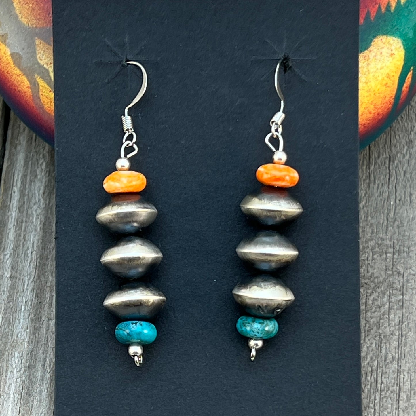 Sterling silver handmade bead earrings Navajo Pearl signed Ashanti Nez 682