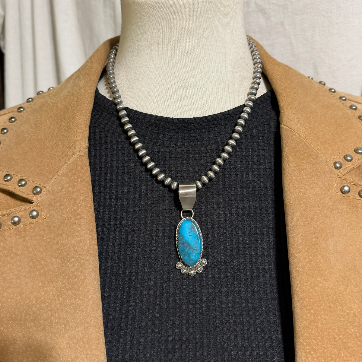 Blue Kingman Turquoise Sterling Silver pendant Selina Warner Navajo handmade