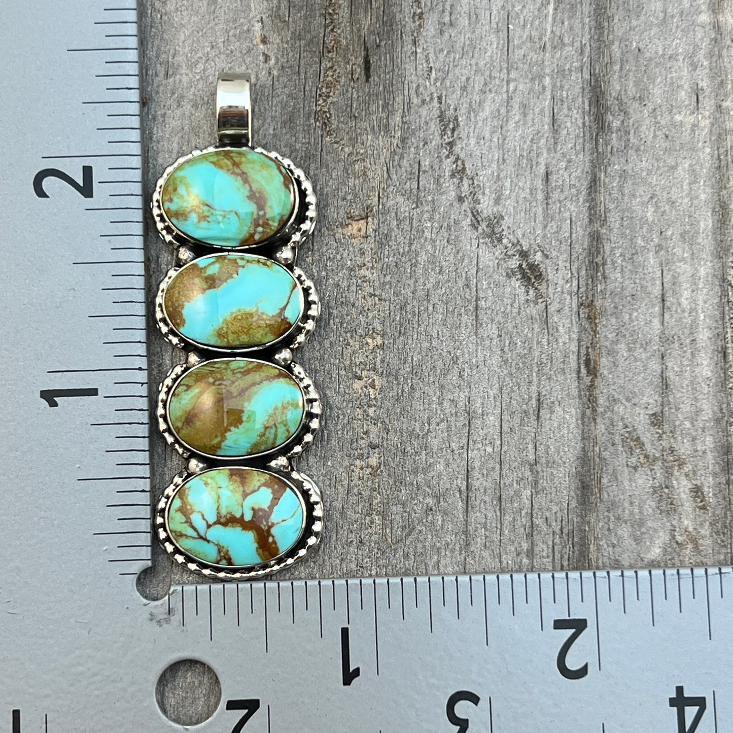 Turquoise vertical bar Pendant Sterling silver Navajo handmade Marie Bahe 536