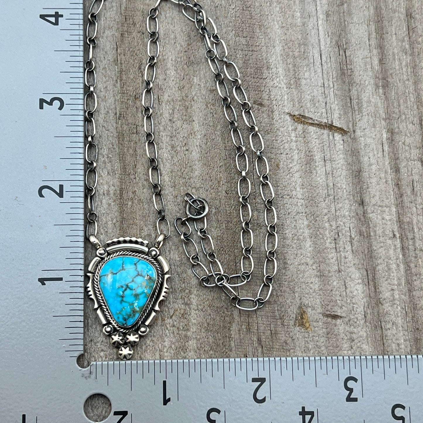 18" Kingman Spiderweb Turquoise Necklace Sterling silver Navajo Daniel Benally 587