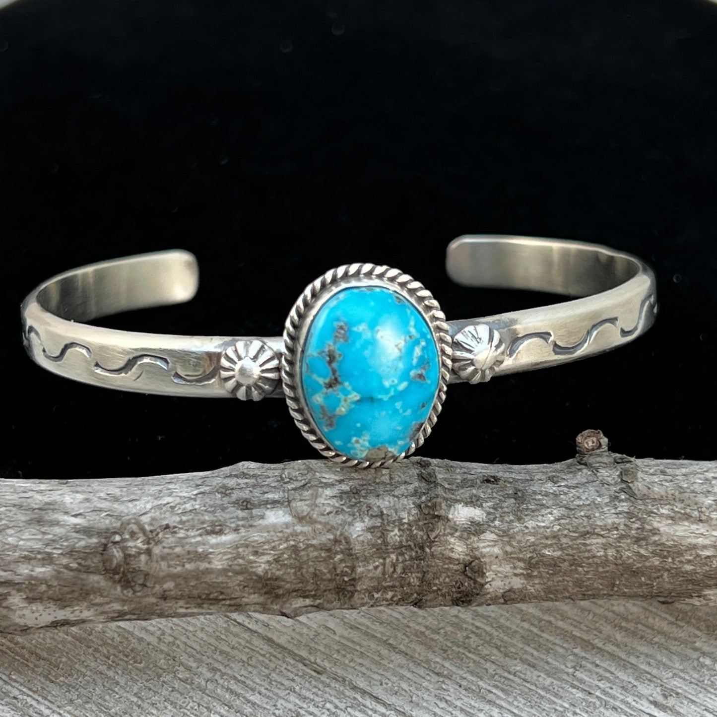 6.25 6.5 6.75 Kingman Turquoise stacker Cuff bracelet #1 Sterling Silver Samuel Yellowhair