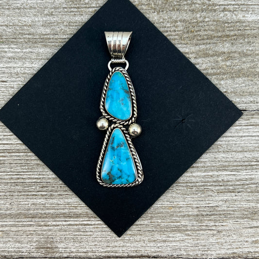 Blue Campitos turquoise with matrix pendant #6, Navajo handmade Daniel Dakai, sterling silver