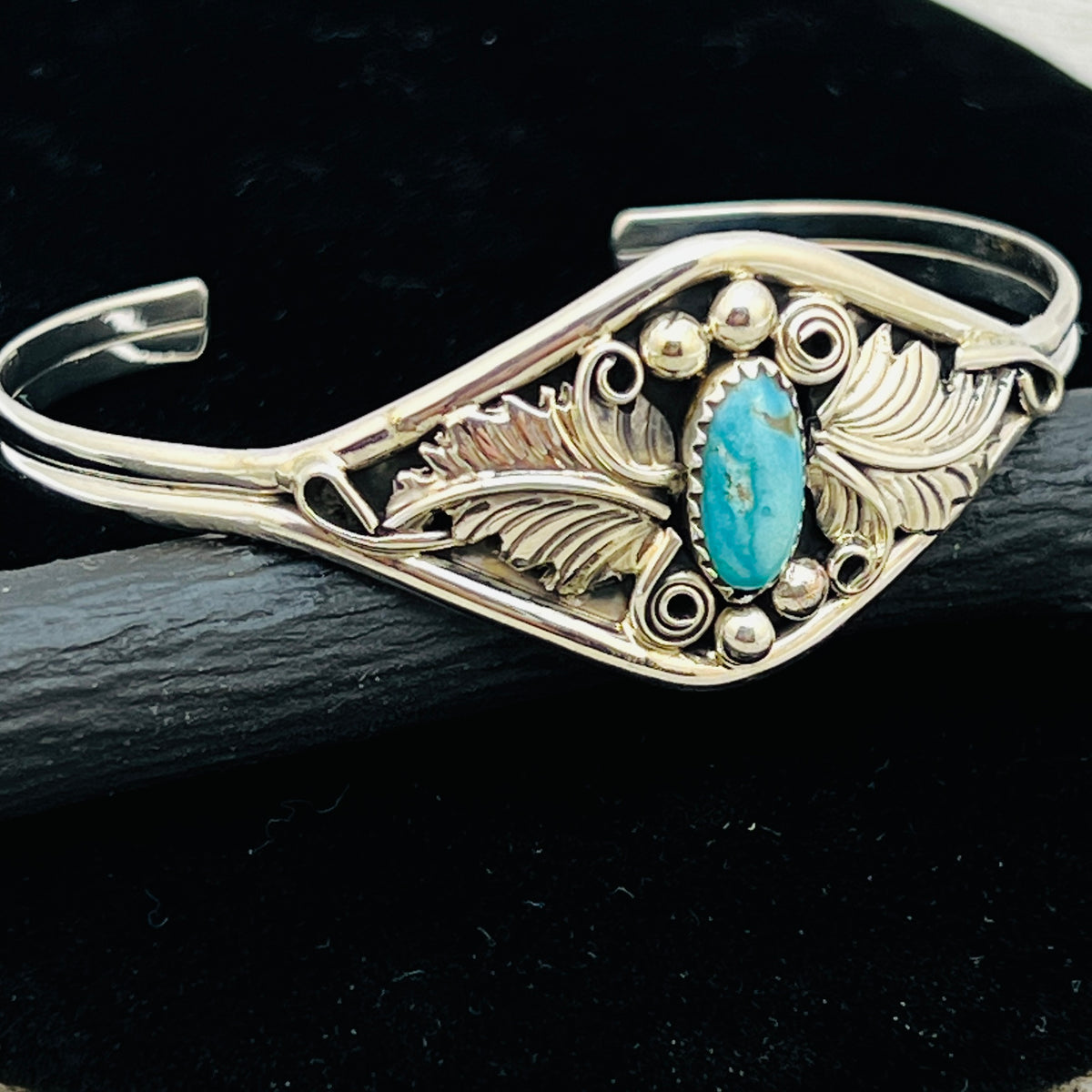 6 1/2" Stamped Navajo sterling silver Turquoise cuff bracelet Harry Yazzie BR65