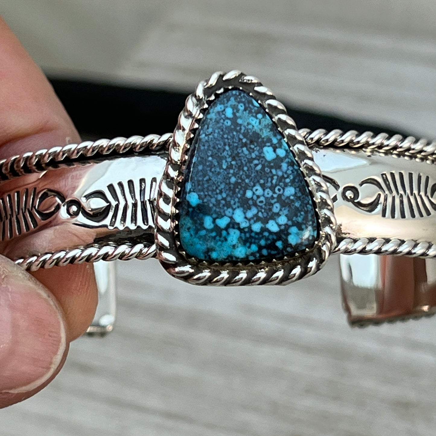 7" Blue Kingman Spiderweb Turquoise Cuff Bracelet Navajo Jason Bahe signed
