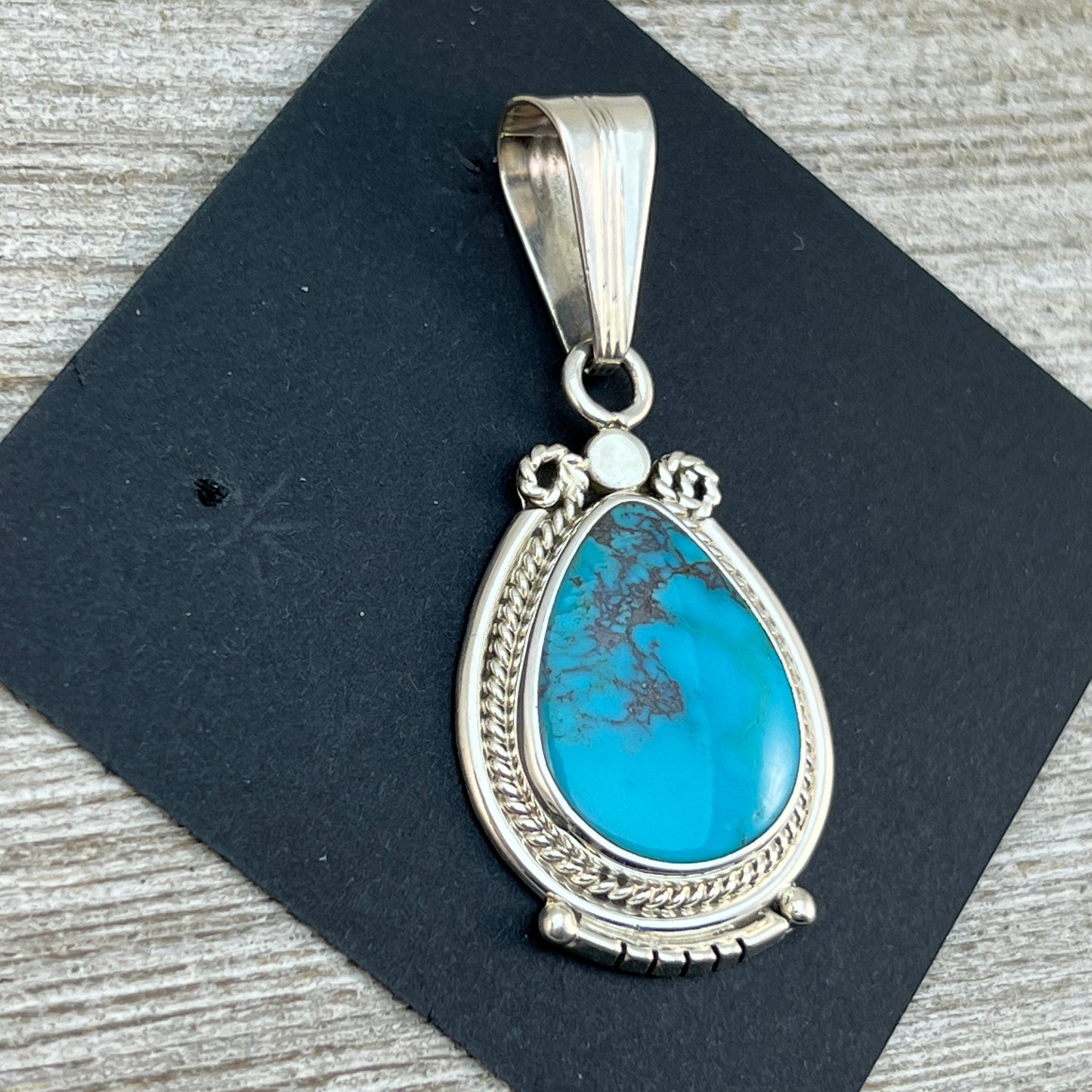 Kingman Turquoise, sterling silver  pendant #1, Navajo Handmade by Samuel Yellowhair, signed