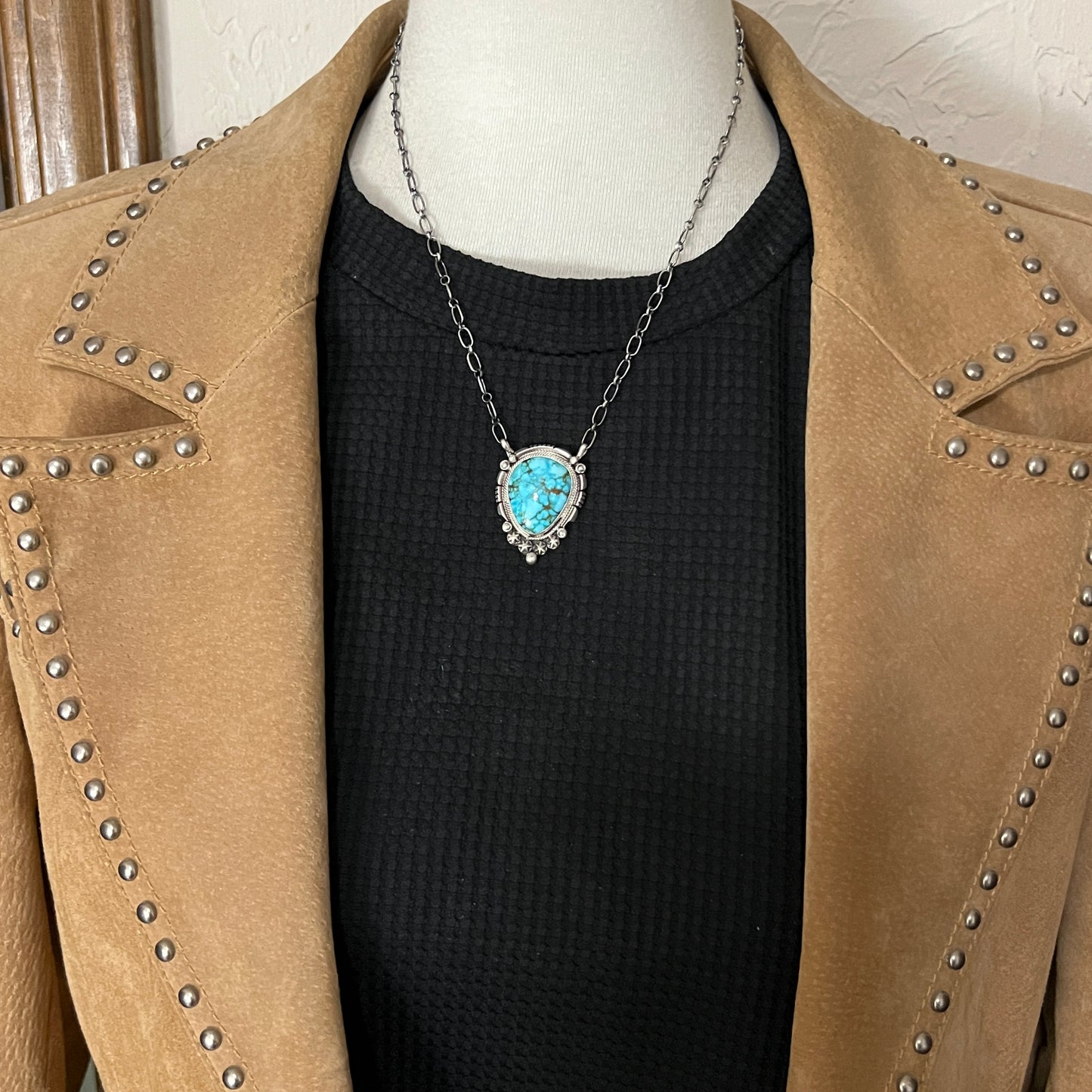 18" Kingman Spiderweb Turquoise Necklace Sterling silver Navajo Daniel Benally 601