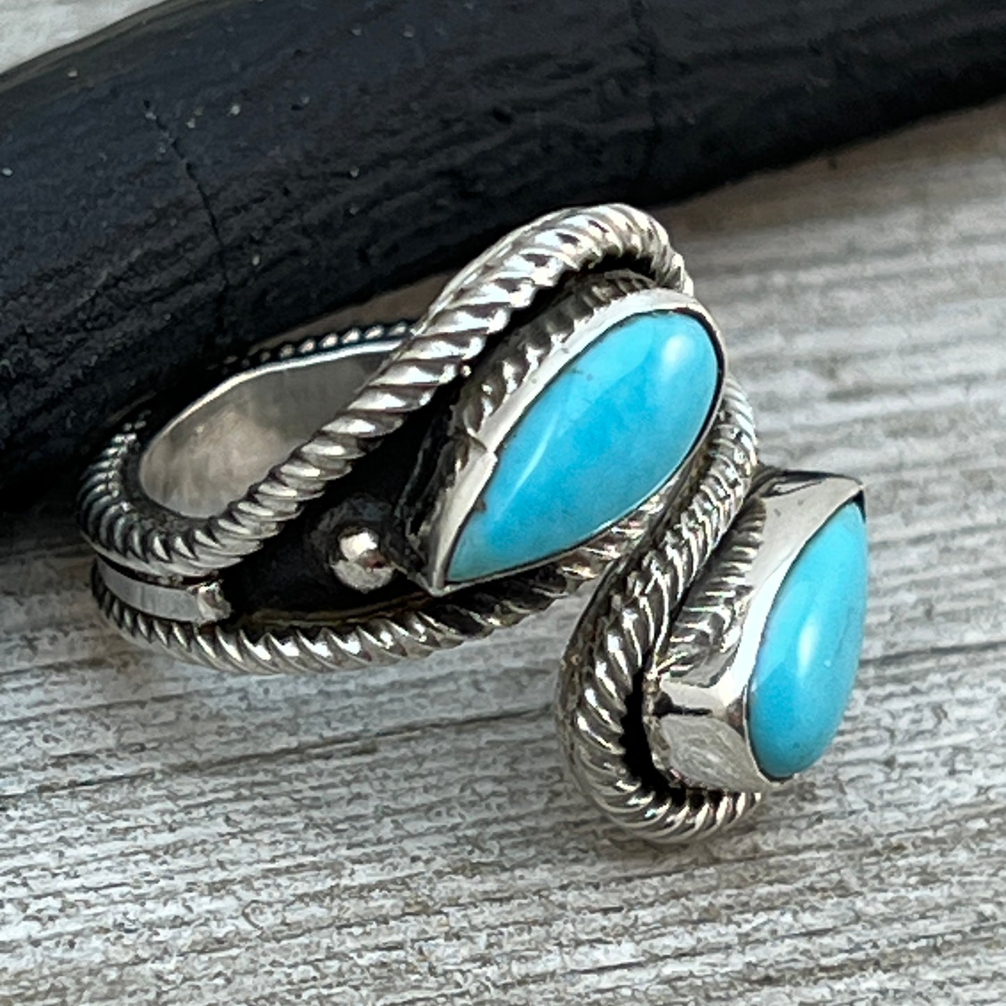 Size 8.25 Light Blue Turquoise Wrap Sterling Silver Ring handmade Kenny Lonjose