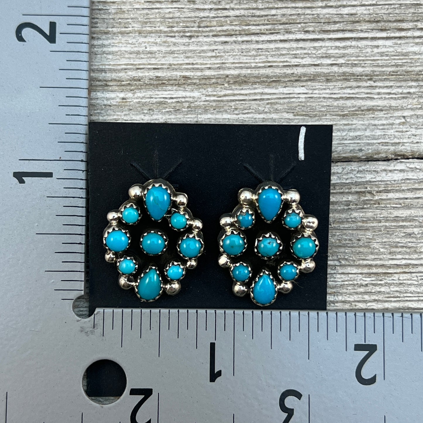 Small Turquoise Cluster Stud Earrings Navajo Tina Jones Sterling Silver