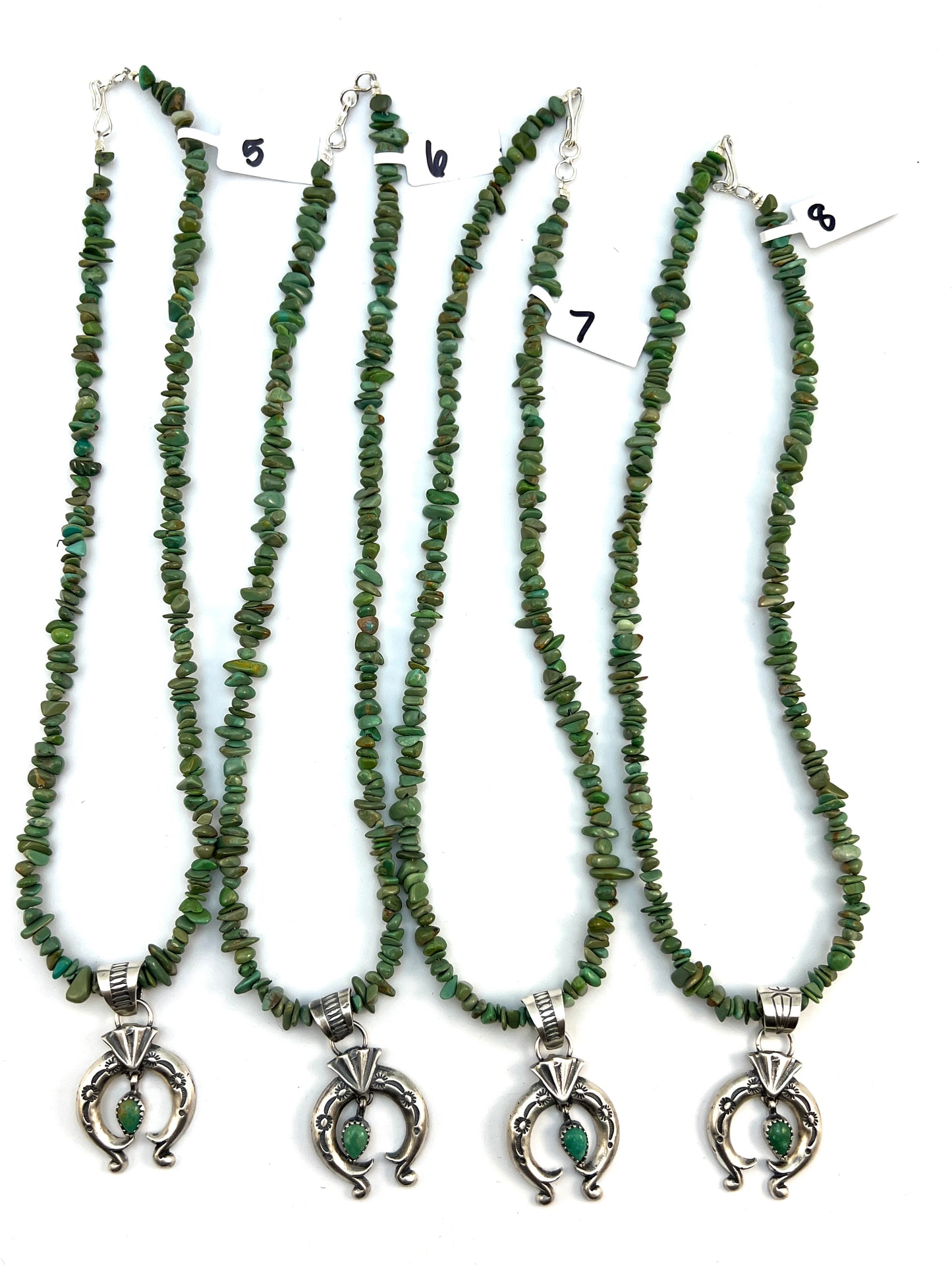 17" green turquoise nugget necklace Sterling silver naja pendant Navajo Sharon McCarthy 643