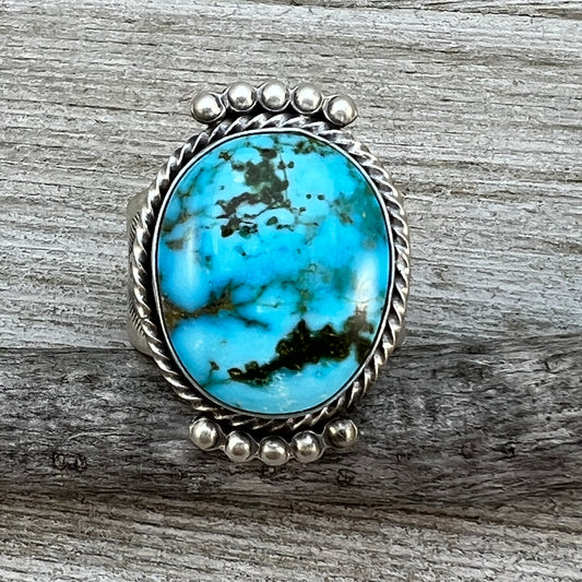 Size 11 Blue Kingman Round Turquoise Ring Sterling Silver Adrienne Gordon