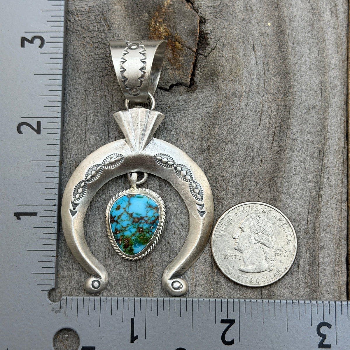 Blue Kingman Turquoise Naja Pendant sterling silver Sharon McCarthy Navajo Handmade PD2