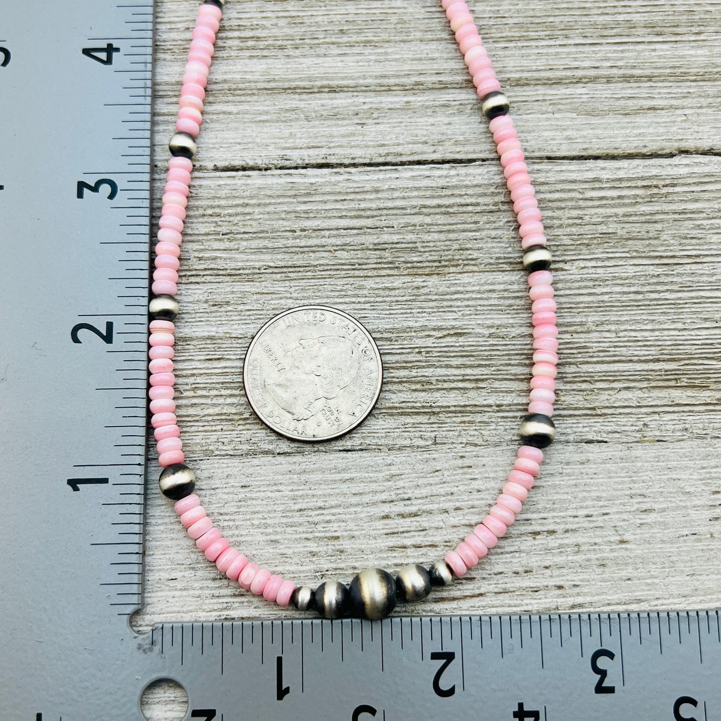 13" 14" 15" 16" 17" adjustable choker, Real Sterling Silver, oxidized, Pink Conch Bead Necklace, Western Boho Pearl