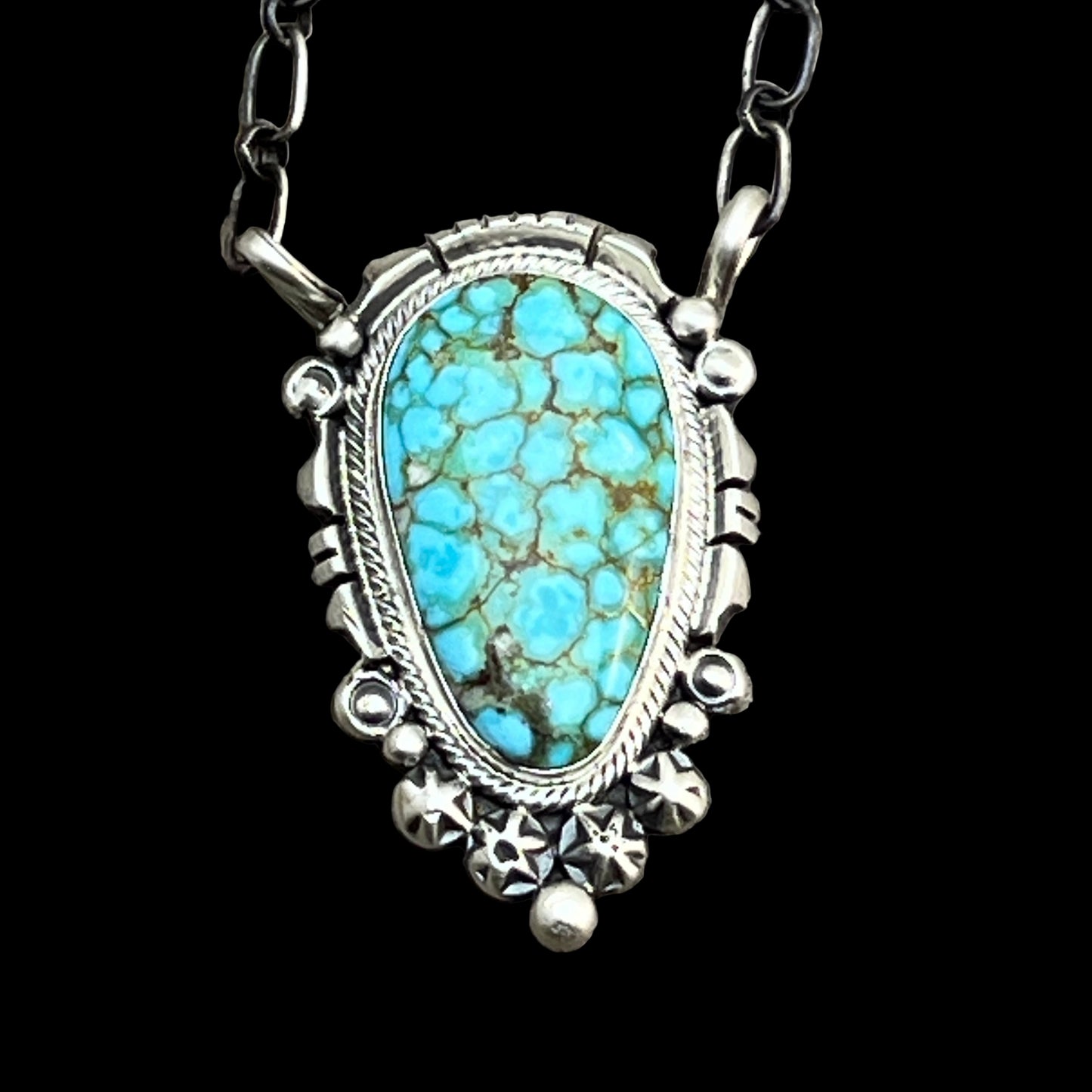 18" Kingman Spiderweb Turquoise Necklace Sterling silver Navajo Daniel Benally 603