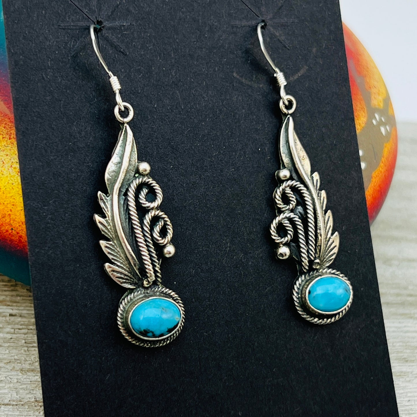 Turquoise  earrings sterling silver Genevieve Francisco Navajo handmade ER32