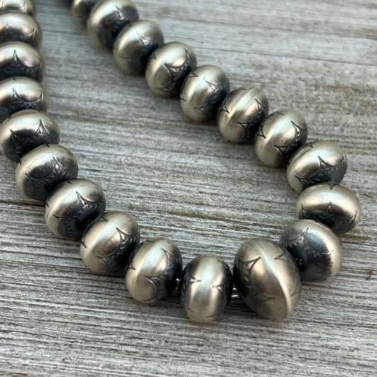 19 1/2" Sterling silver graduated handmade bead necklace, Bryannen Halwood Navajo Pearls