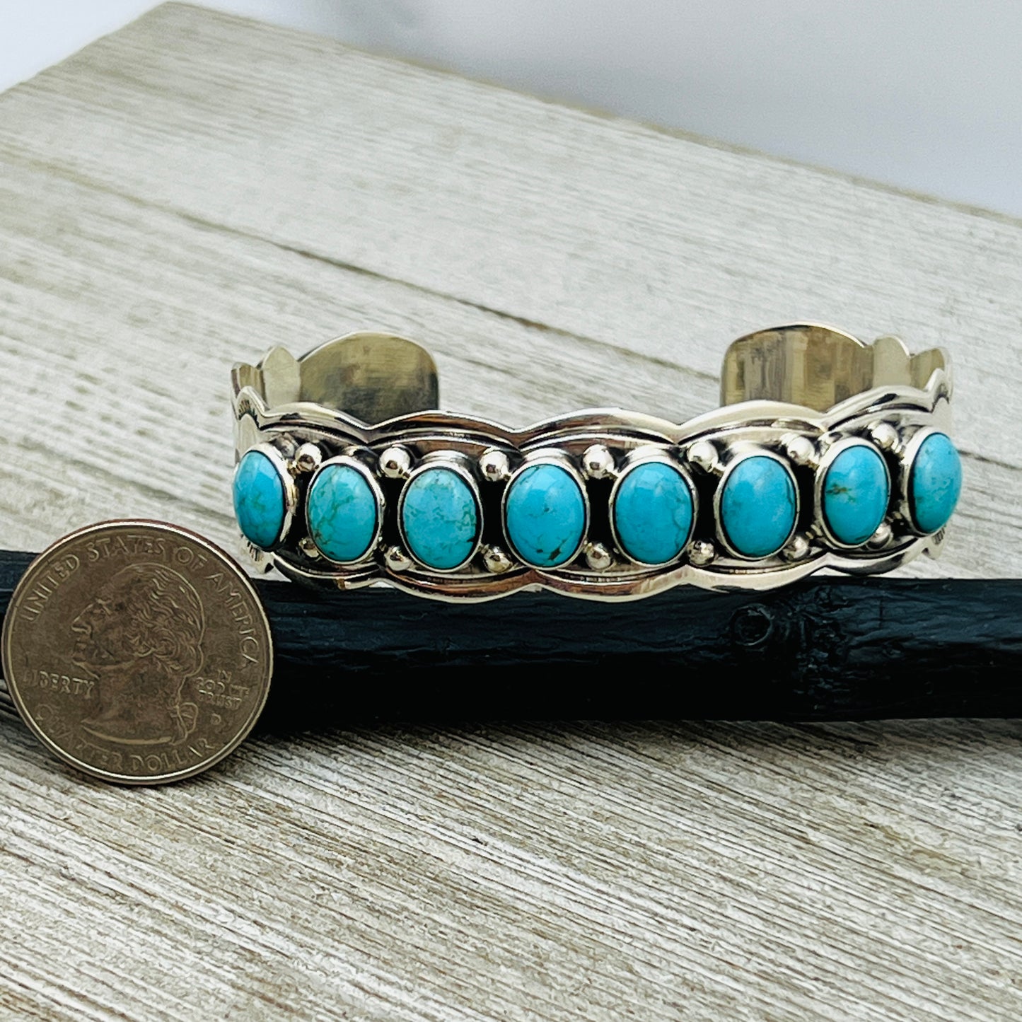 6 3/4" Blue Campitos Turquoise Cuff Bracelet Sterling Silver Thomas Yazzie BR39