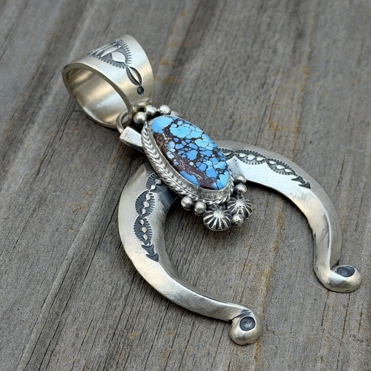 Golden Hills Turquoise Naja Pendant Sterling silver Samuel Yellowhair Navajo Handmade PD9