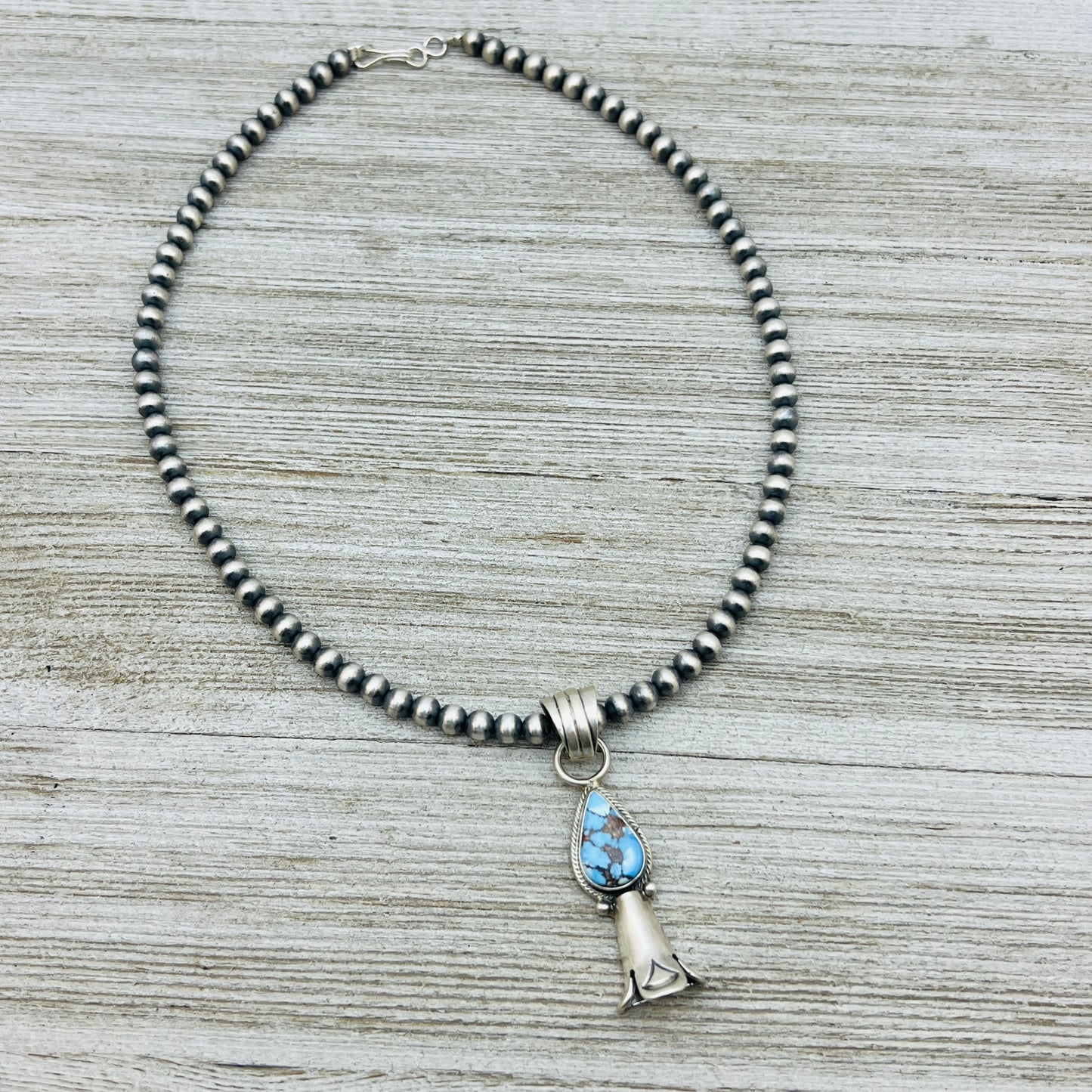 16" Golden Hills Turquoise Squash Blossom Necklace Sharon McCarthy Sterling silver NK9