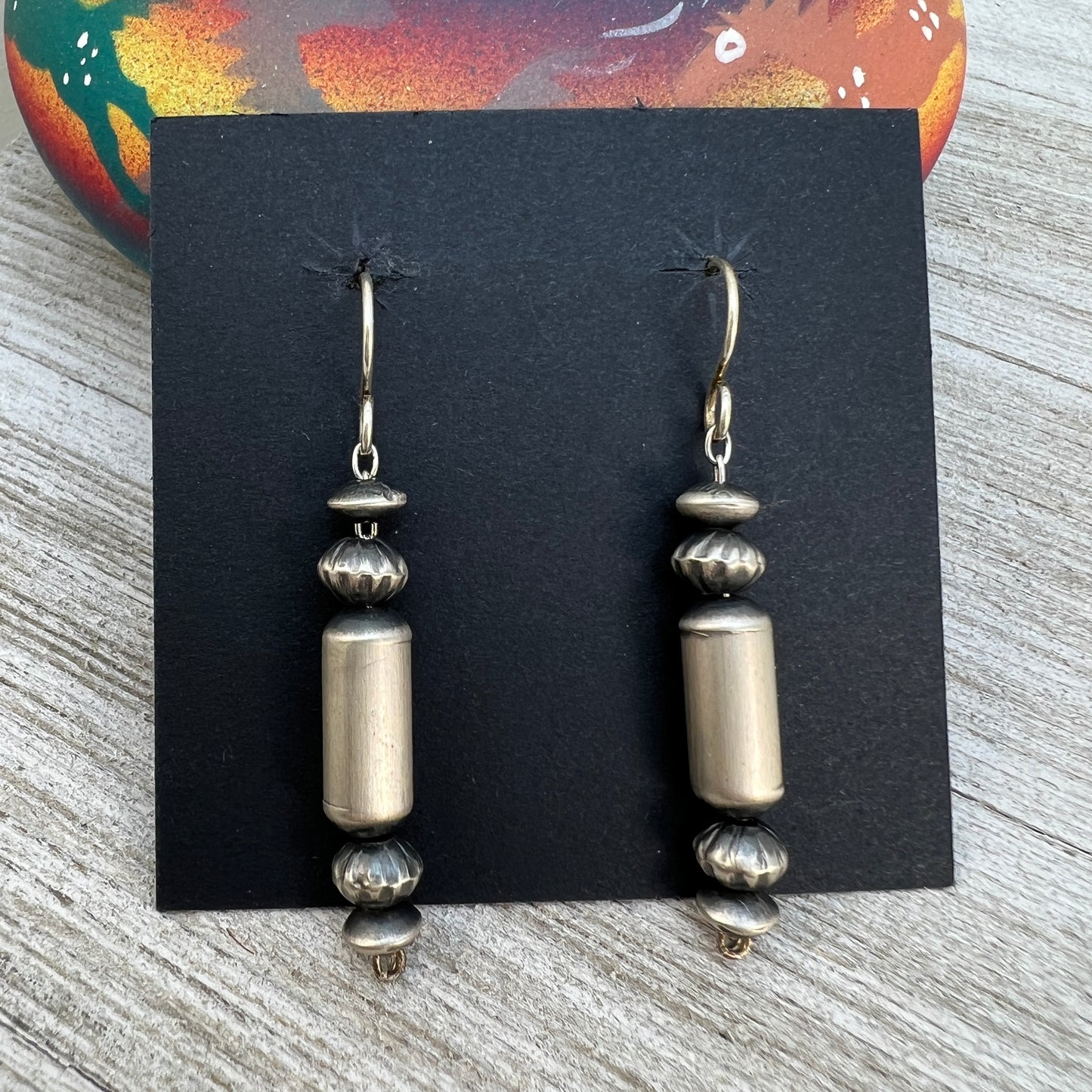 Authentic, Navajo Handmade sterling silver Bead Earrings, Navajo Pearls, By TONISHA HALEY, signed, #2, made in USA