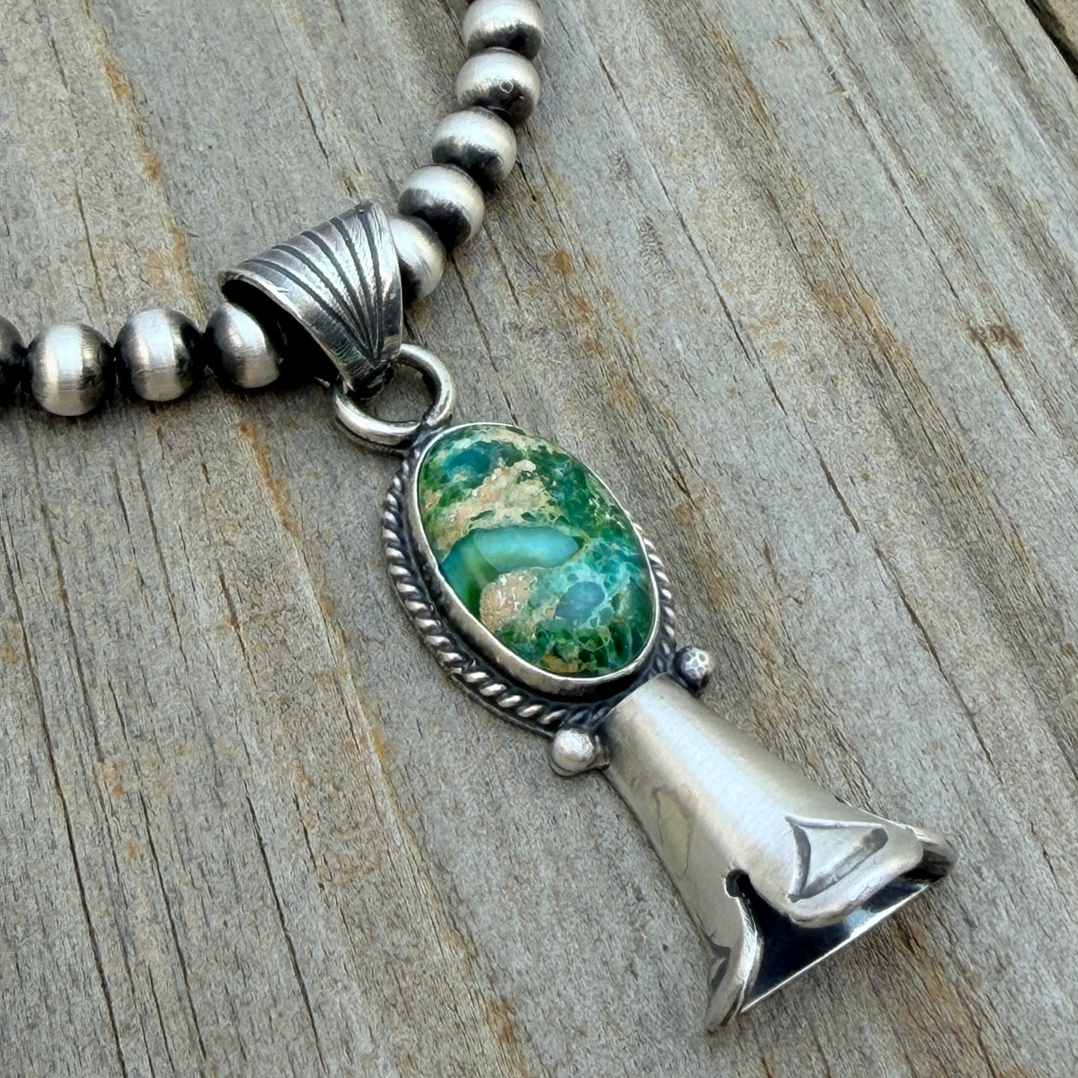 16" Sonoran Turquoise Squash Blossom Necklace Sharon McCarthy Sterling silver NK49