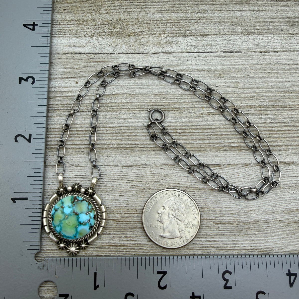Sonoran turquoise station necklace Sterling Silver Navajo Samuel Yellowhair NK39