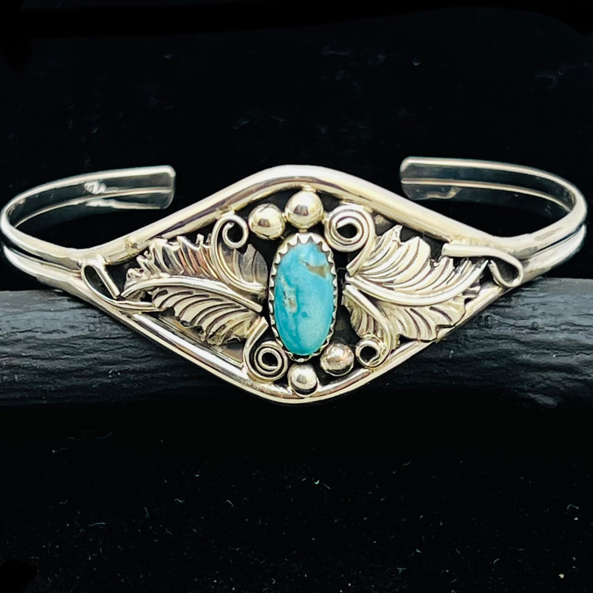 6 1/2" Stamped Navajo sterling silver Turquoise cuff bracelet Harry Yazzie BR65