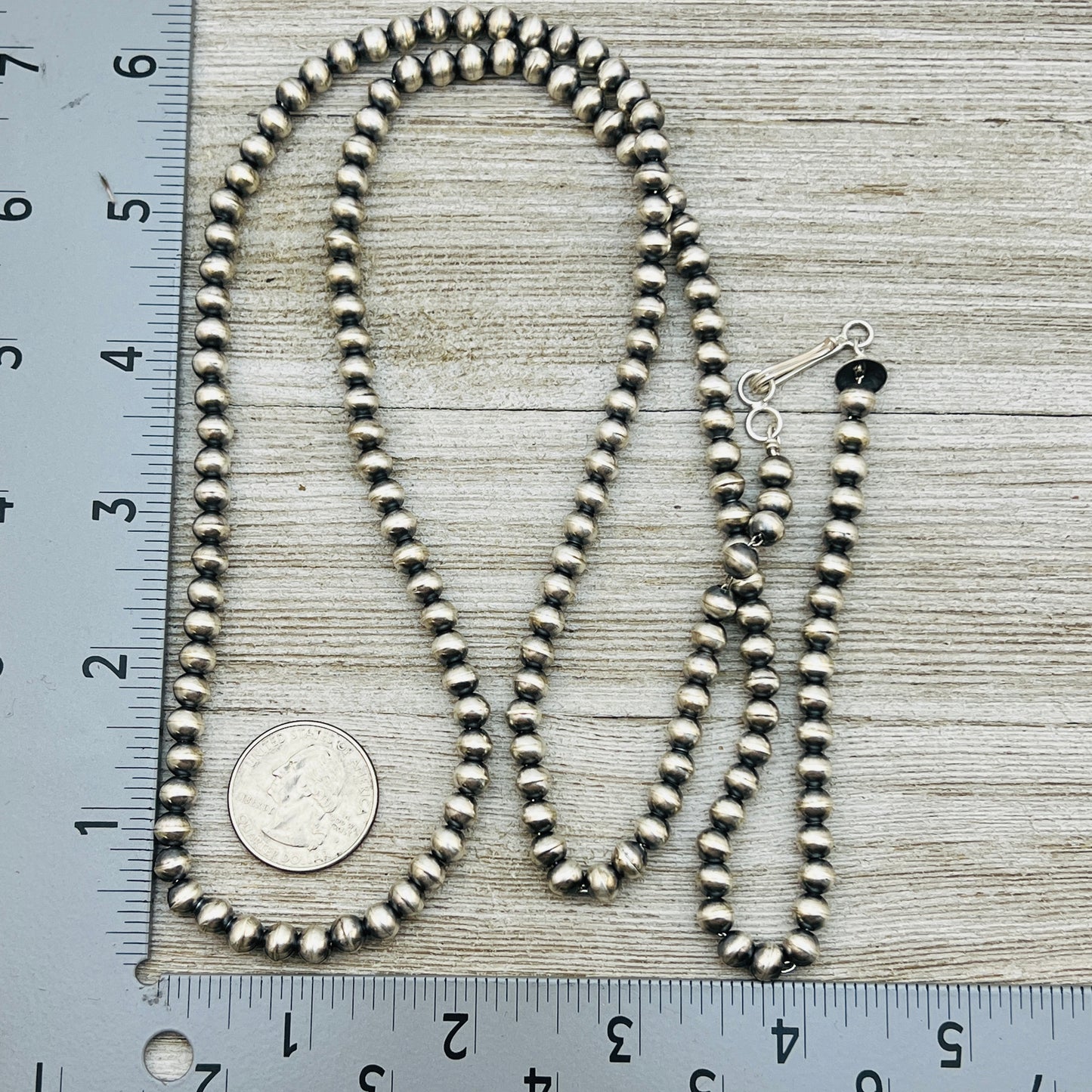 36" Sterling silver handmade Navajo Pearl 6mm round Bead Necklace Dorinda Mariano signed
