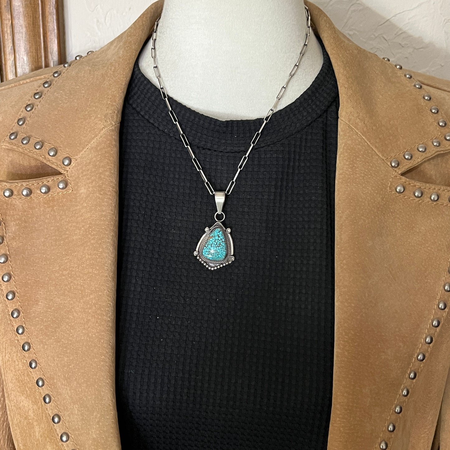 High Grade  Kingman Spiderweb Turquoise pendant sterling silver Leslie Nez Navajo 800
