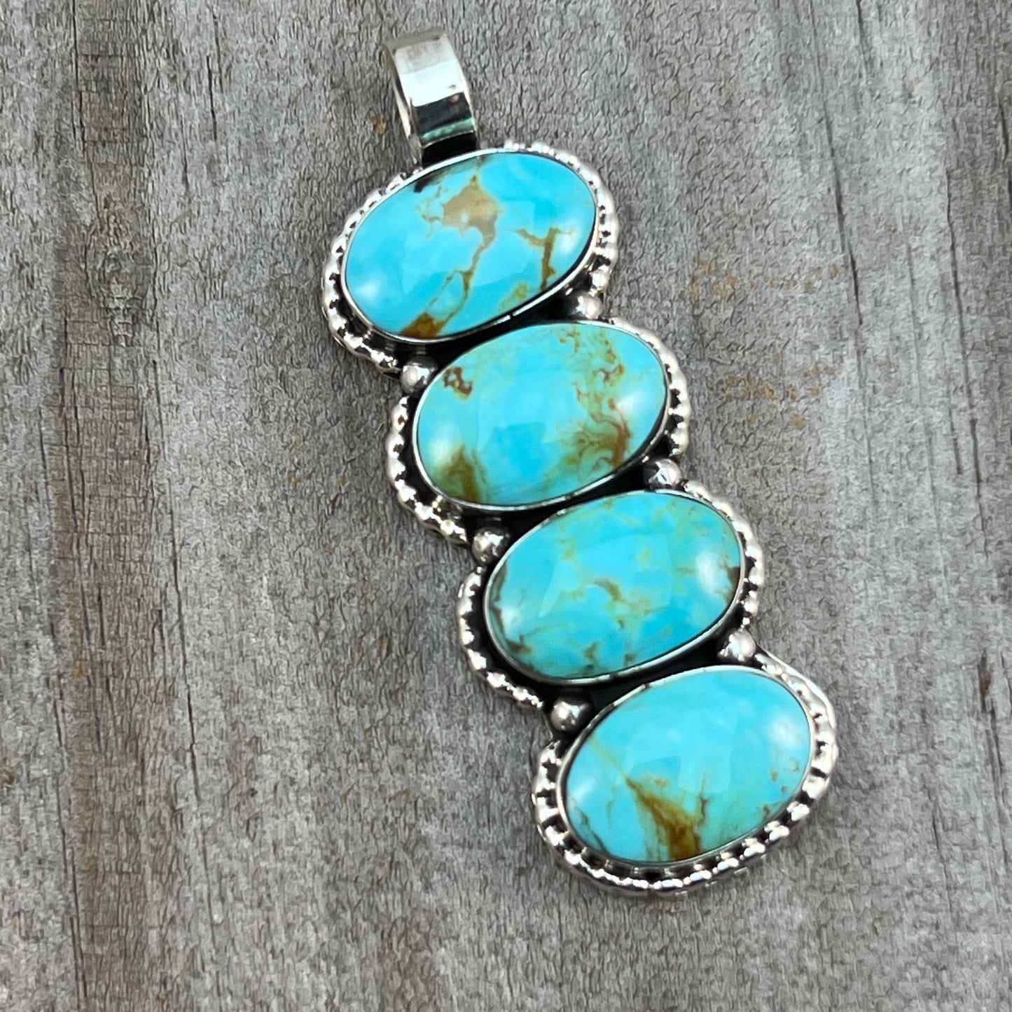 Turquoise vertical bar Pendant Sterling silver Navajo handmade Marie Bahe 533