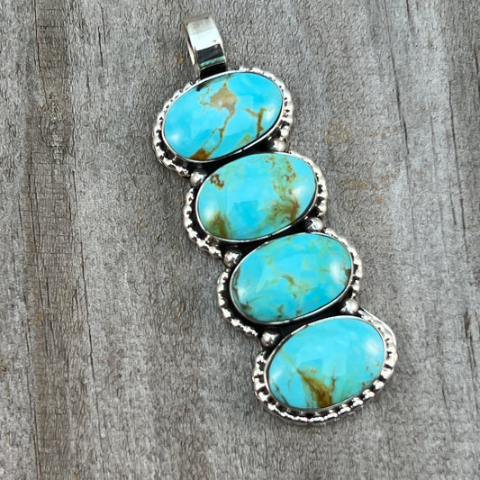Turquoise vertical bar Pendant Sterling silver Navajo handmade Marie Bahe 533