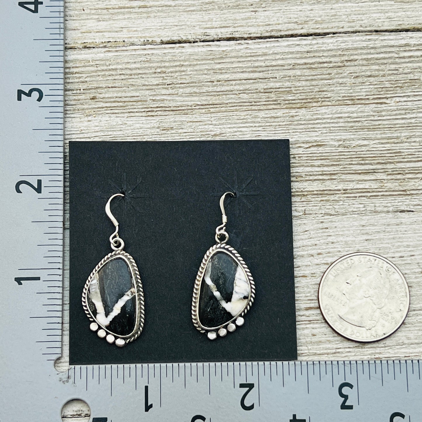 White Buffalo stone dangle earrings sterling silver Sharon McCarthy Navajo ER47