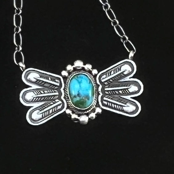 17 1/2"Sonoran Turquoise Necklace Feather sterling silver Navajo Verley Betone boho 5