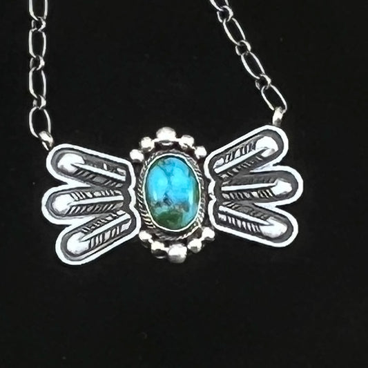 17 1/2"Sonoran Turquoise Necklace Feather sterling silver Navajo Verley Betone boho 5