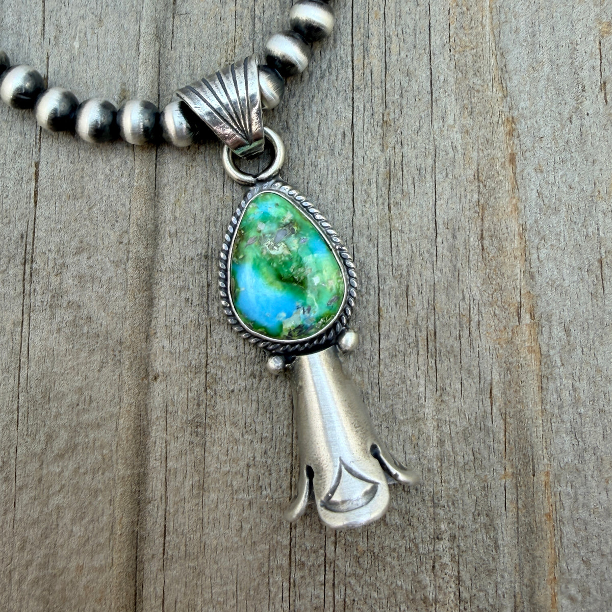 16" Sonoran Turquoise Squash Blossom Necklace Sharon McCarthy Sterling silver NK52