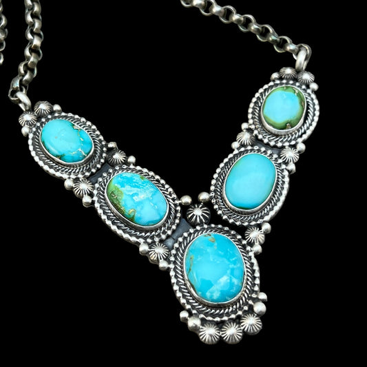 18" Blue Sonoran Turquoise Heavy Necklace Sterling Silver Tom Lewis Navajo 837