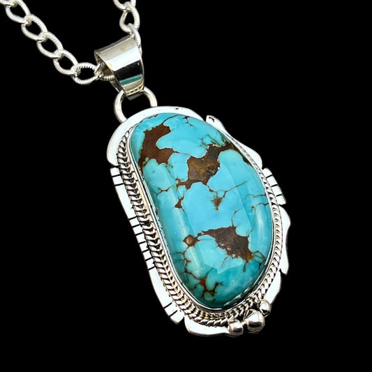 18" Sterling silver #8 Spiderweb turquoise necklace pendant Lucy Valencia Navajo 623