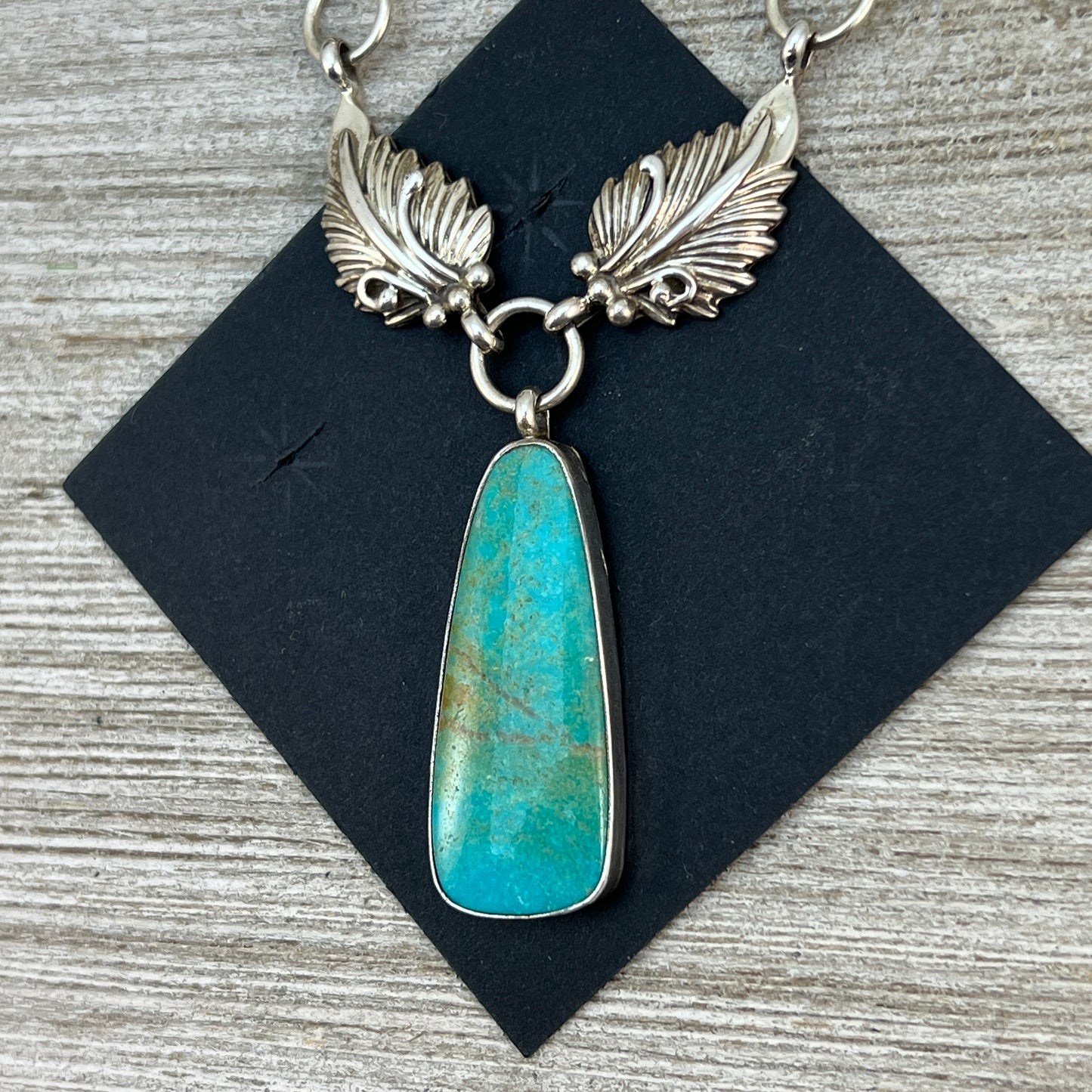 Kingman Turquoise Necklace #3 with Drop Pendant, Real Turquoise, Boho Choker, sterling silver