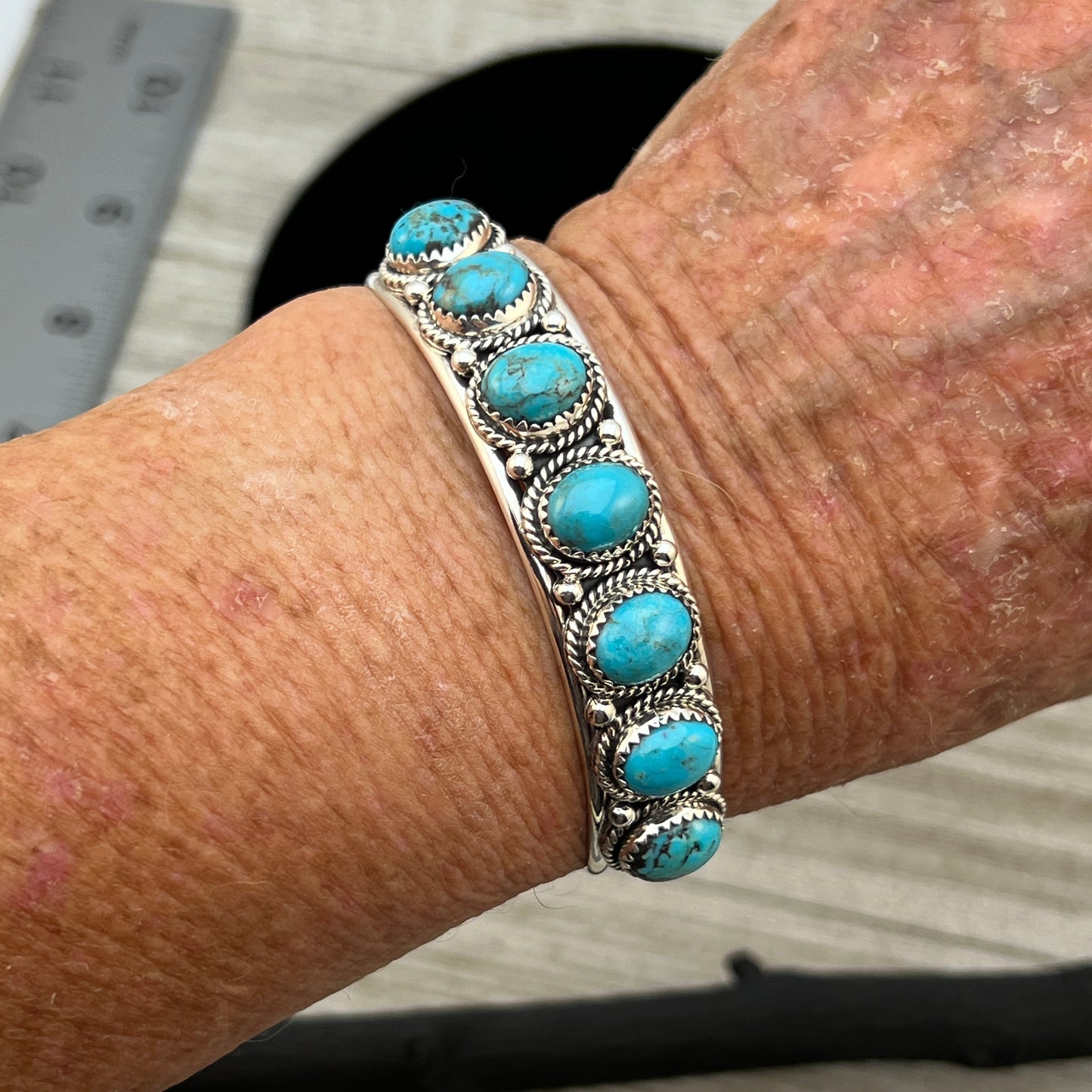 6 3/4" Campitos Turquoise Cuff Bracelet Sterling Silver Verley Betone BR40