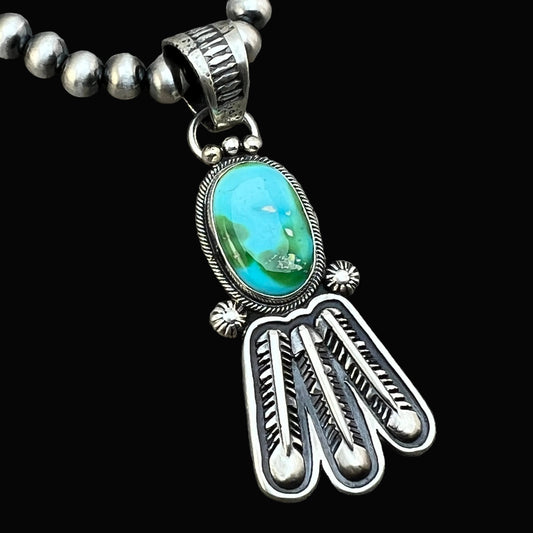 18" Sonoran Turquoise necklace sterling silver 6mm bead Verley Betone Navajo 773