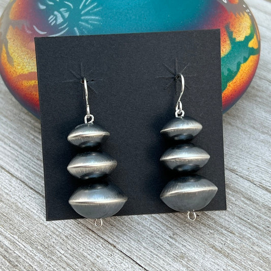 Handmade Sterling silver Navajo Pearls Earrings by Navajo artist, Tonisha Haley, signed