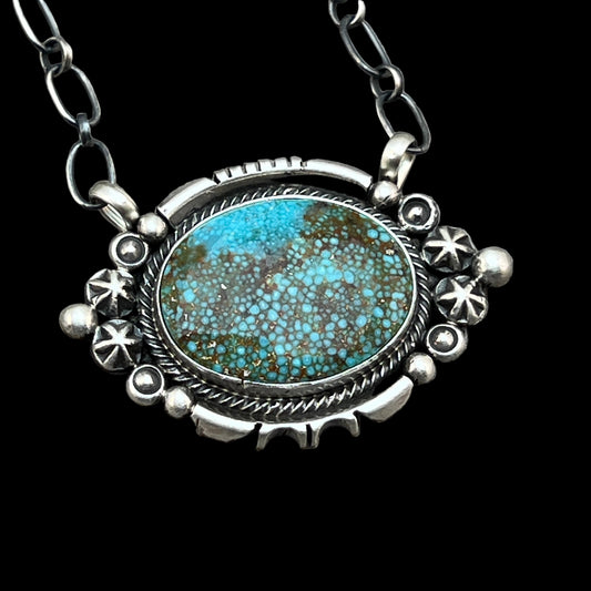 18" Kingman Spiderweb Turquoise Necklace Sterling silver Navajo Daniel Benally 585