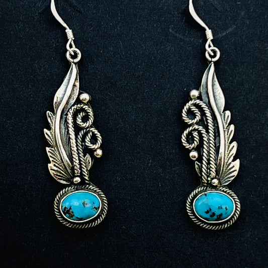 Turquoise  earrings sterling silver Genevieve Francisco Navajo handmade ER33