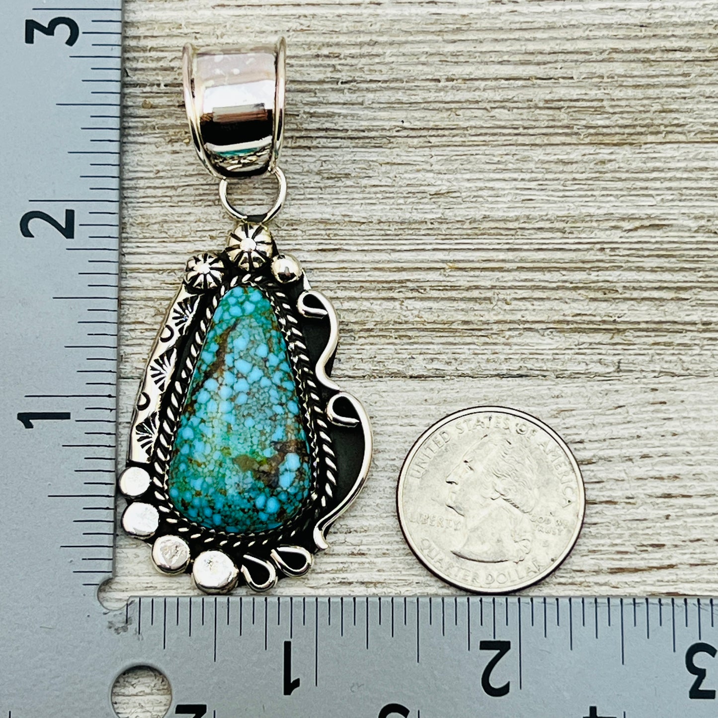 Blue Kingman Spiderweb Turquoise Pendant Navajo Sterling silver Phil Nez 857