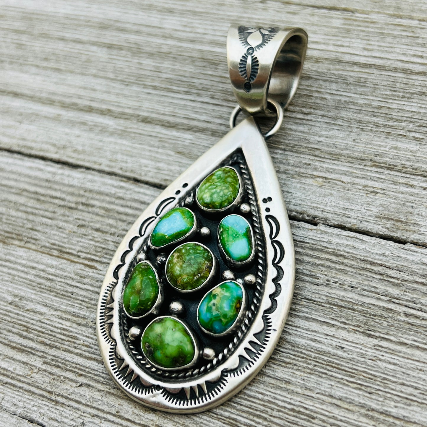 Green Blue Sonoran Turquoise cluster pendant Navajo Samuel Yellowhair