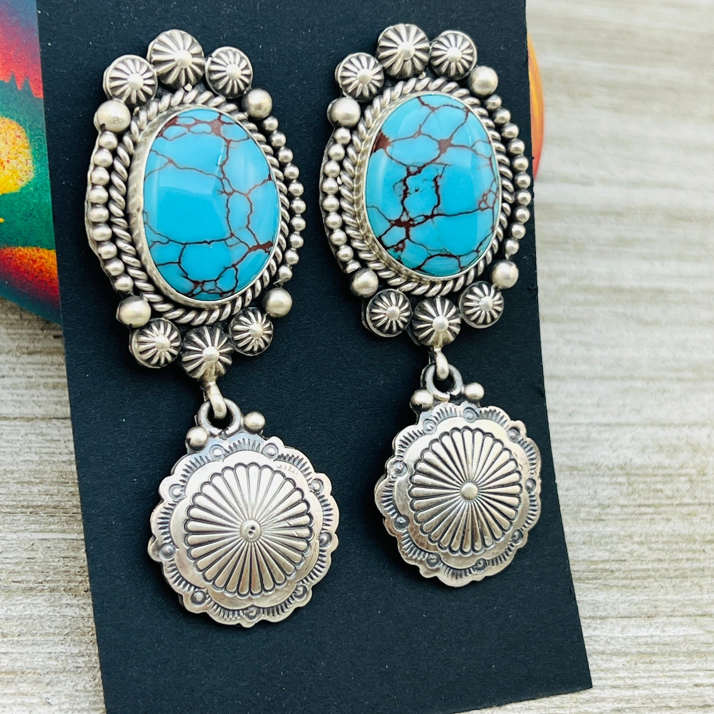 High Quality Egyptian Spiderweb turquoise earrings Michael Calladitto Sterling silver