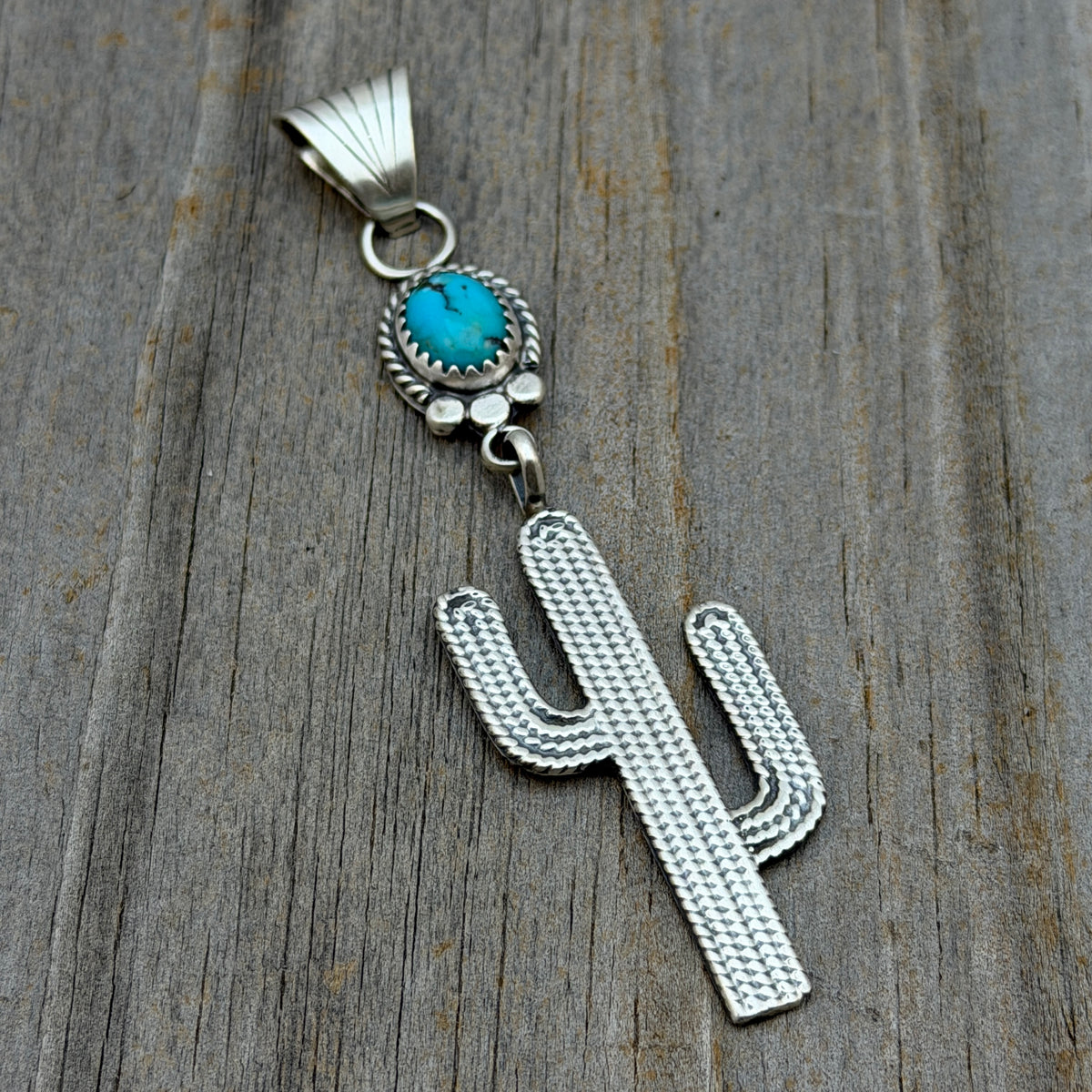 Blue Campitos Turquoise Cactus Pendant Sharon McCarthy Navajo Sterling Silver PD4
