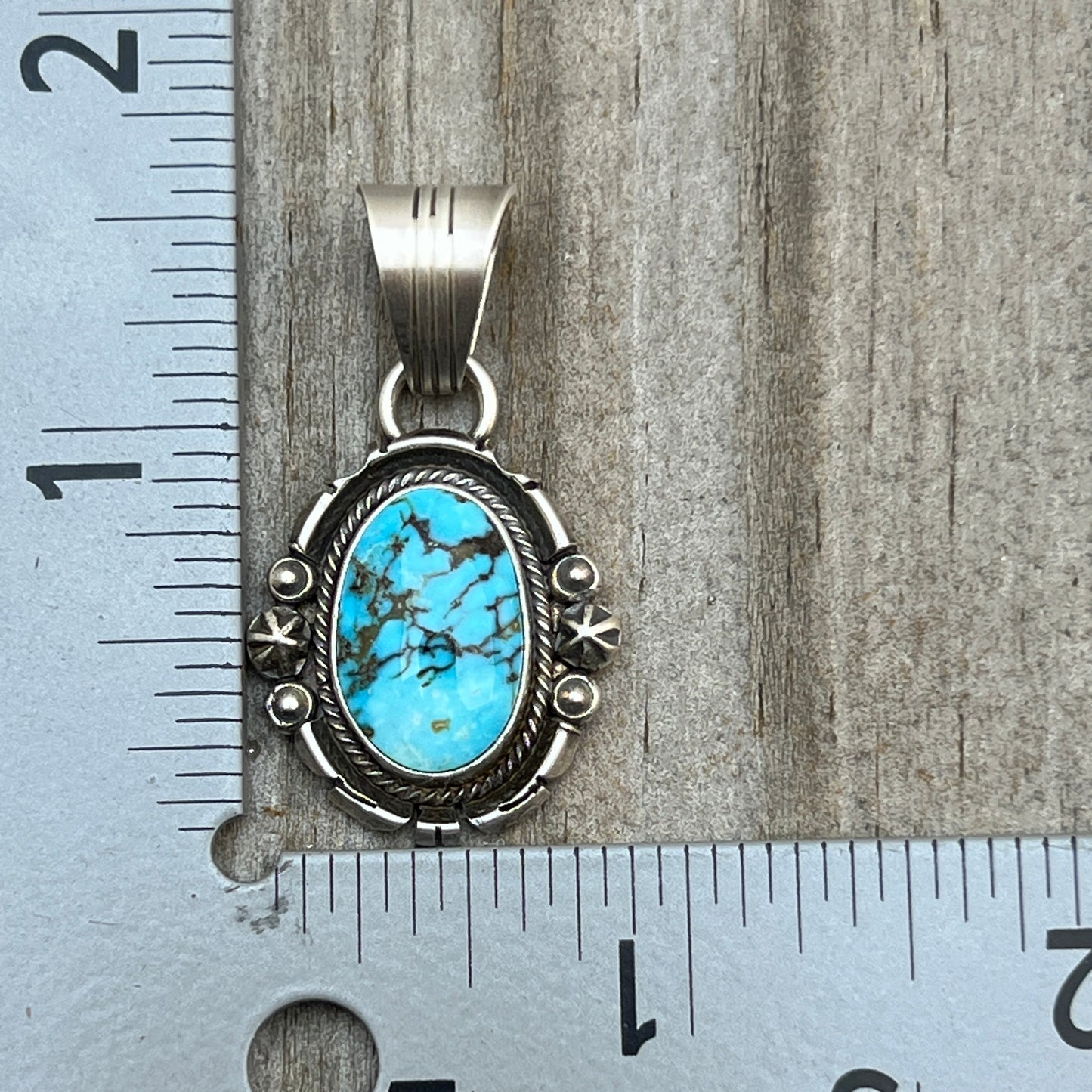 Kingman Turquoise pendant sterling silver Marita Benally Navajo 747